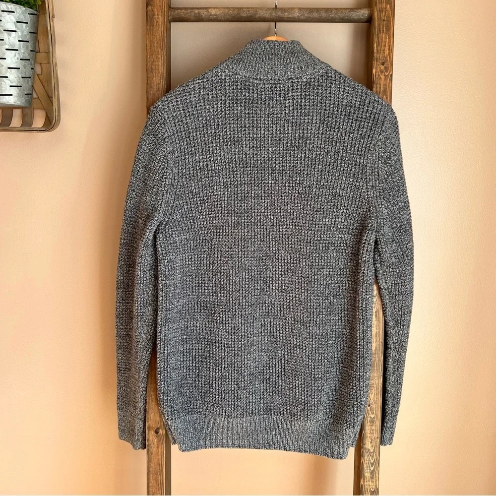 L.L. Bean Gray Full-Zip Waffle Knit Sweater M Tall